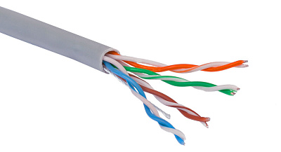 Кабель Кабель витая пара омедненный U/UTP, CCA, CAT 5e, PVC, 4PR 24AWG, INDOOR, SOLID, серый, 305м PROconnect 